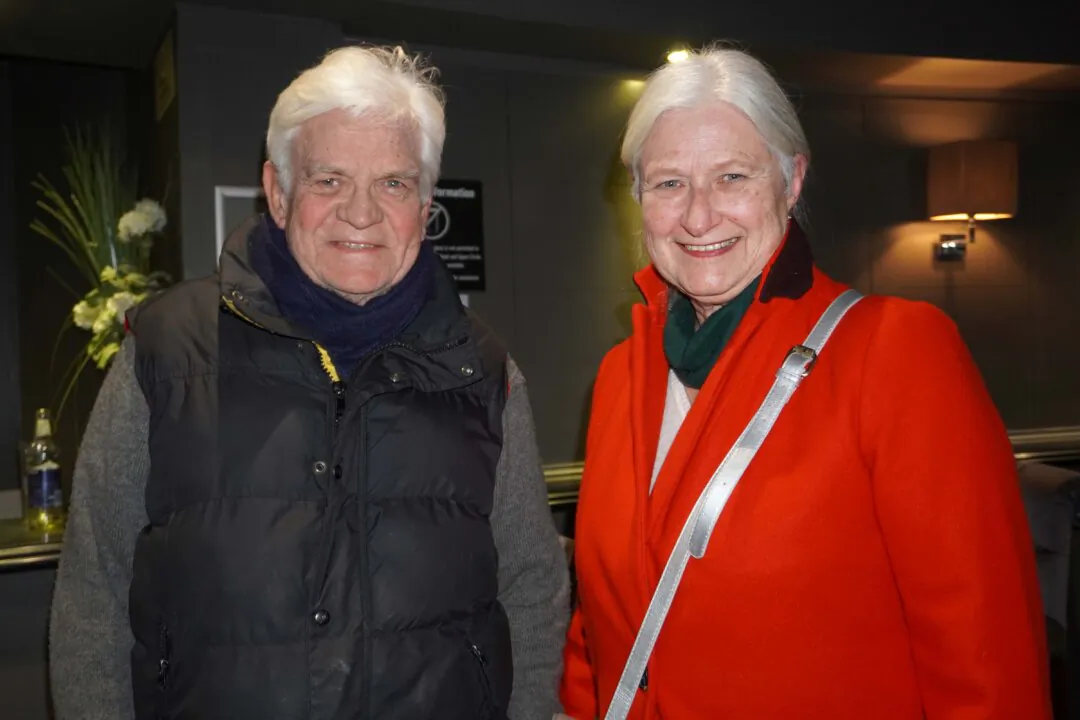 Nigel Webb and Angela Hume attended Shen Yun Performing Arts at the New Victoria Theatre in Woking, U.K. on Jan. 12, 2024. (Mary Mann/The Epoch Times)