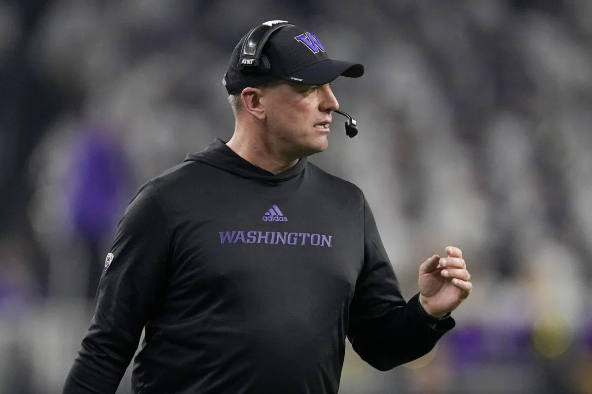 Washington head coach Kalen DeBoer watches during the first half of the national championship NCAA College Football Playoff game against Michigan in Houston on Jan. 8, 2024. (Eric Gay/AP Photo)