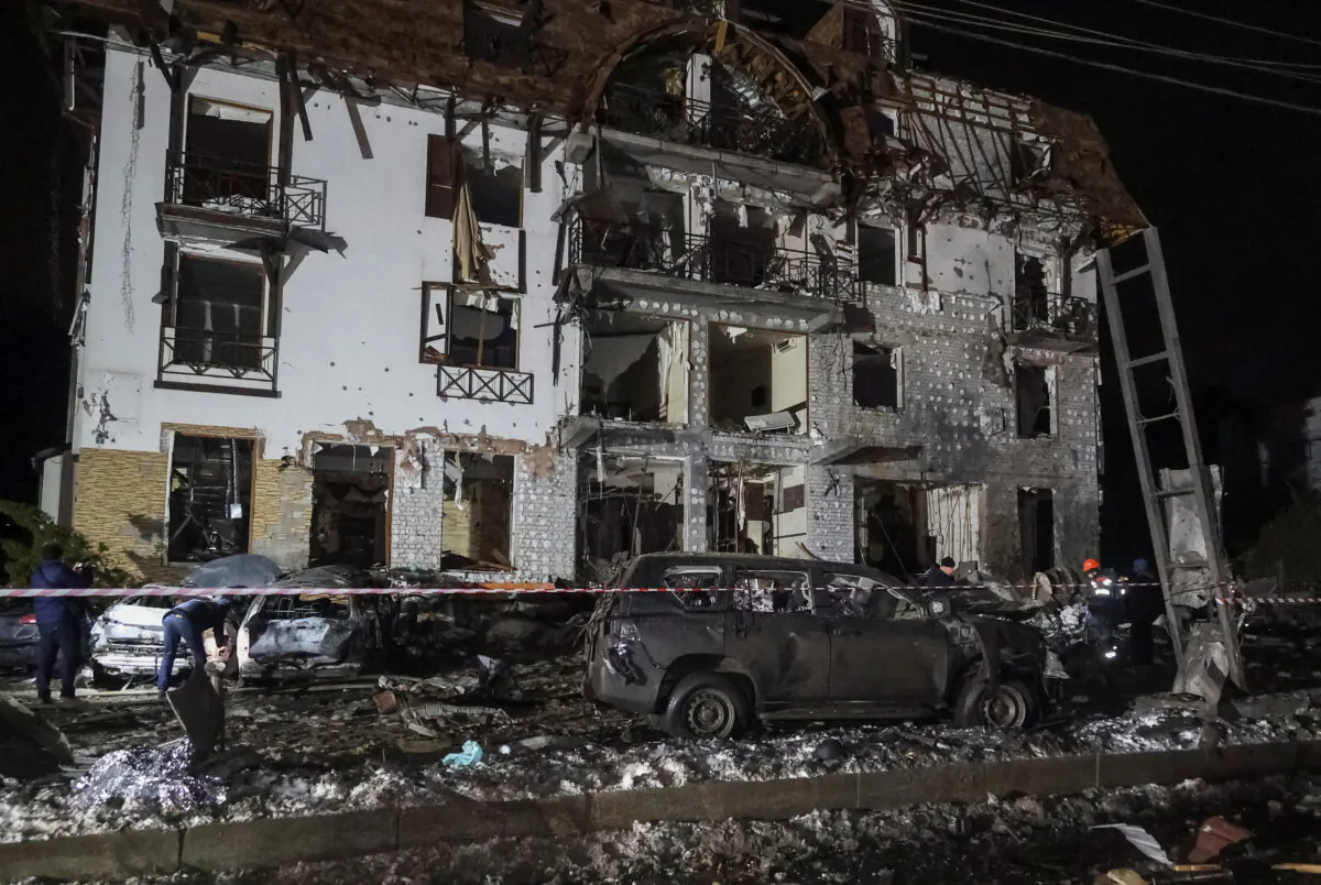 A site of Park Hotel destroyed during a Russian missile strike, amid Russia's attack on Ukraine, in central Kharkiv, Ukraine, on Jan. 11, 2024. (Vyacheslav Madiyevskyy/Reuters)