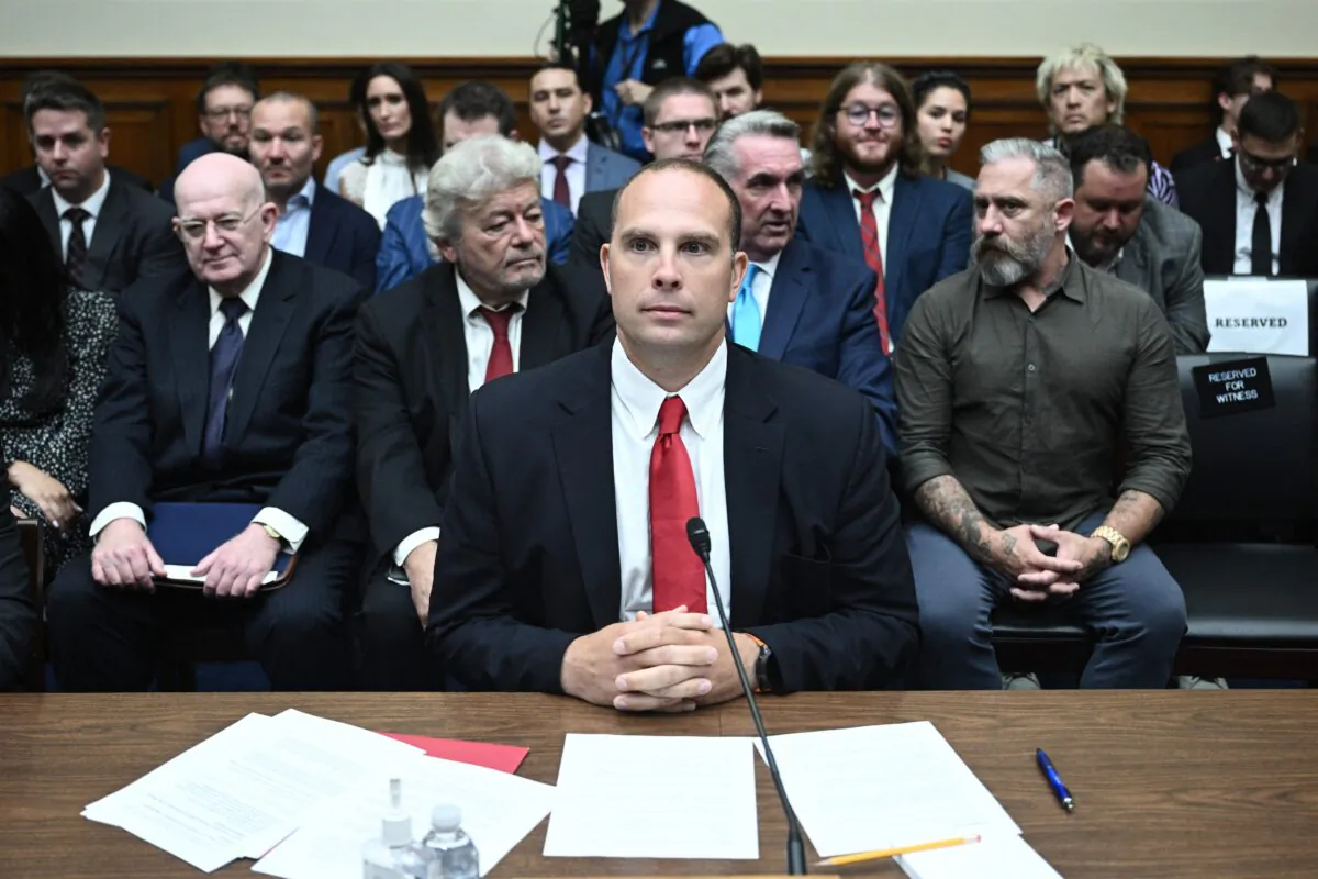 David Grusch arrives to testify during a hearing titled 'Unidentified Anomalous Phenomena: Implications on National Security Public Safety and Government Transparency,' on Capitol Hill, on July 26, 2023. (Brendan Smialowski/AFP via Getty Images)