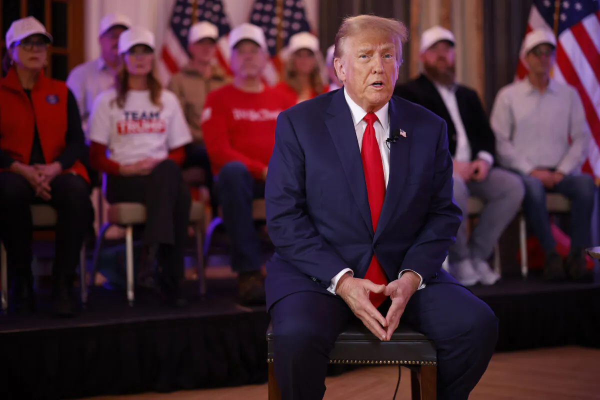 Republican presidential candidate, former U.S. President Donald Trump prepares to hold a "telerally" at the Hotel Fort Des Moines on Jan. 13, 2024 in Des Moines, Iowa. (Chip Somodevilla/Getty Images)