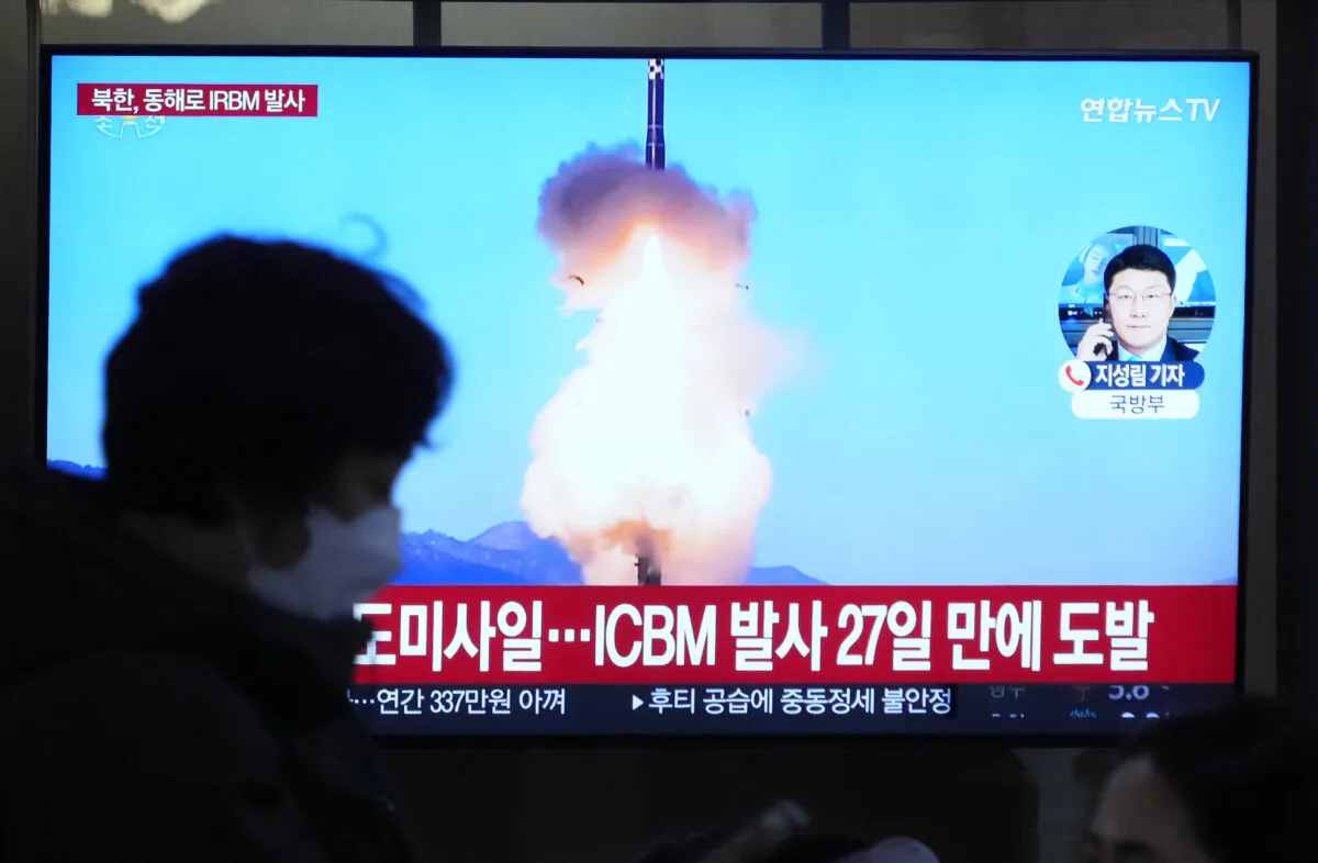 A TV screen shows a North Korea's missile launch during a news program at the Seoul Railway Station in Seoul, South Korea, on Jan. 14, 2024. (Ahn Young-joon/AP Photo)