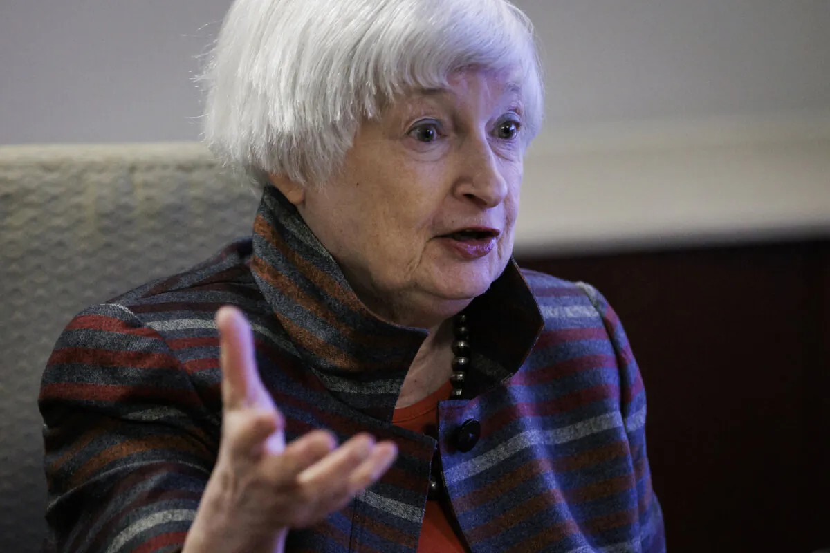 Treasury Secretary Janet Yellen speaks during a demonstration while visiting the Financial Crimes Enforcement Network (FinCEN) in Vienna, Va., on Jan. 8, 2024. (Photo by Samuel Corum/Getty Images)