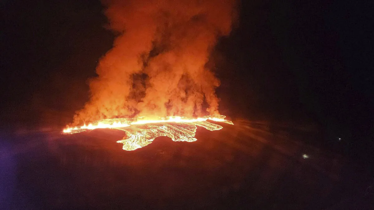 A view of lava as the volcano erupts near Grindavík, Iceland, on Jan. 14. 2024. (Icelandic Civil Protection via AP)