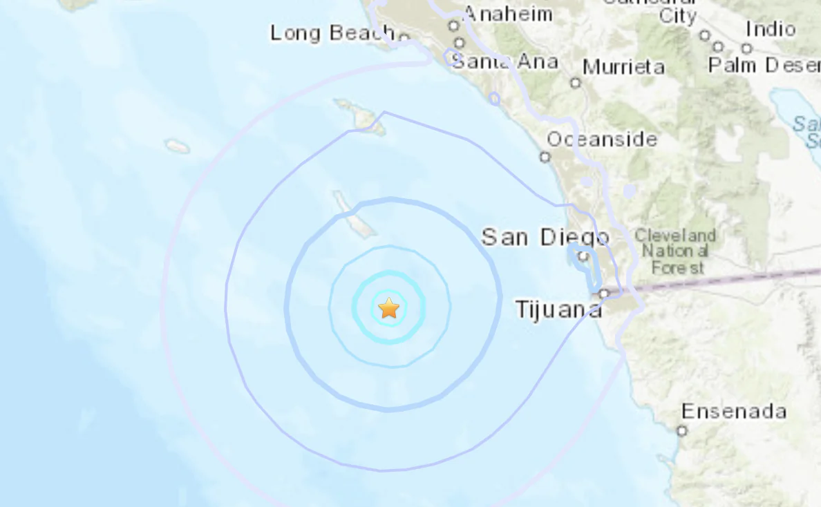 An earthquake with a preliminary magnitude of 4.5 was reported Monday at 2:44 a.m. south of Catalina Island in the Pacific Ocean. (Courtesy of the U.S. Geological Survey)