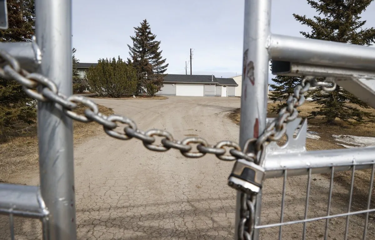 Police investigators brought in forensic teams and a cadaver dog to search a rural property east of Calgary. The accused was living in an outbuilding that he rented from the property's owners. The property is seen in Langdon, Alta., on April 10, 2023. (The Canadian Press/Jeff McIntosh)