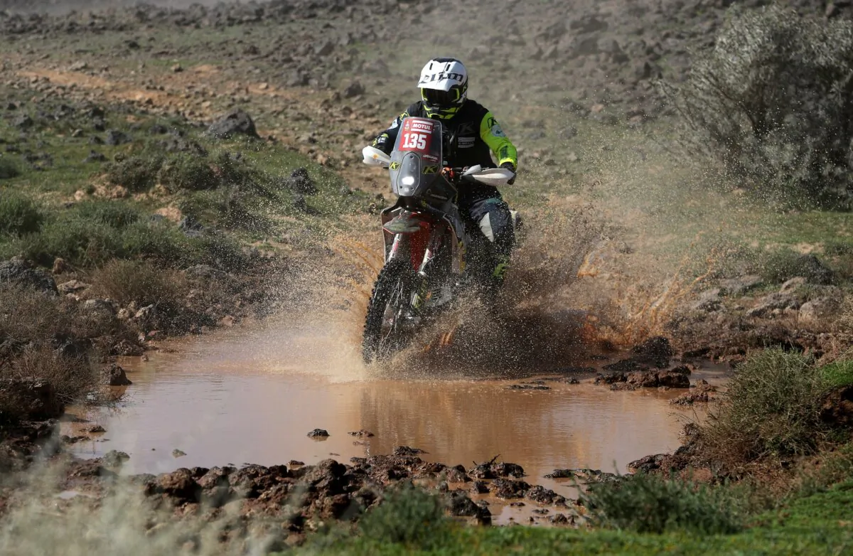 Twintrail Racing Team's Carles Falcon during state 1 of the Dakar Rally between Alula and Al Henakiyah, Saudi Arabia, on Jan. 6, 2024. (Hamad I Mohammed/Reuters)