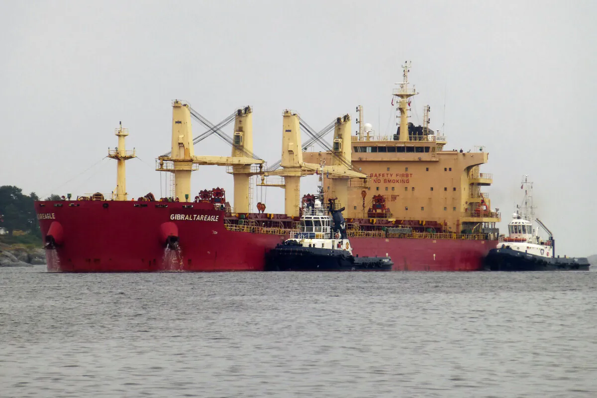 The bulk carrier Gibraltar Eagle off Kristiansand, Norway, on June 29, 2023. (AP Photo)