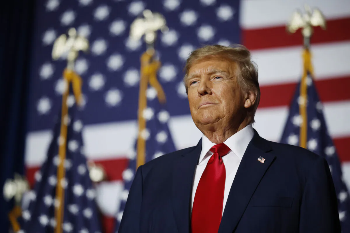 Former President Donald Trump speaks at his caucus night event at the Iowa Events Center in Des Moines, Iowa, on Jan. 15, 2024. (Chip Somodevilla/Getty Images)