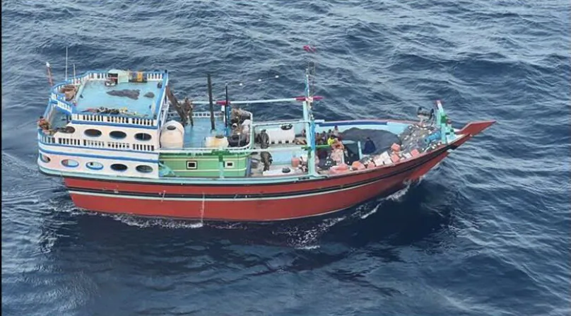 The vessel that allegedly carried Iranian-made missile components bound for Yemen's Houthis. (U.S. Central Command via AP)