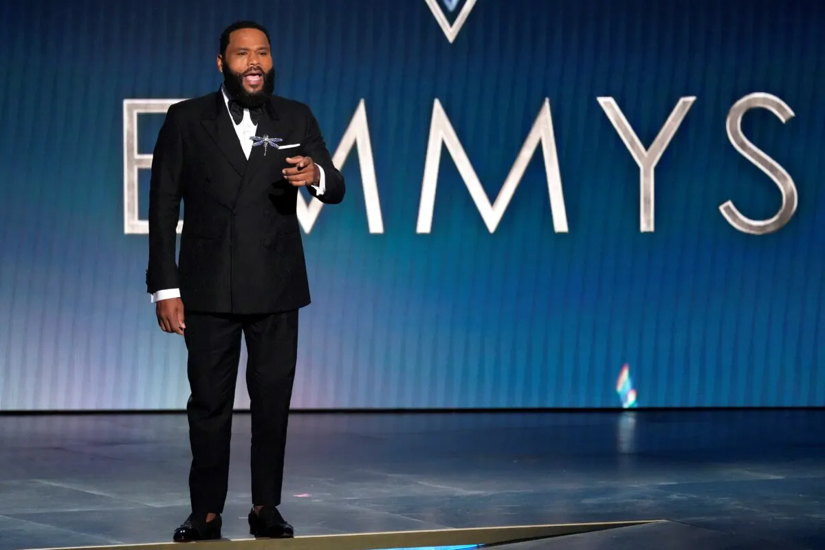 Host Anthony Anderson speaks during the 75th Primetime Emmy Awards at the Peacock Theater in Los Angeles on Jan. 15, 2024. (Chris Pizzello/AP Photo)