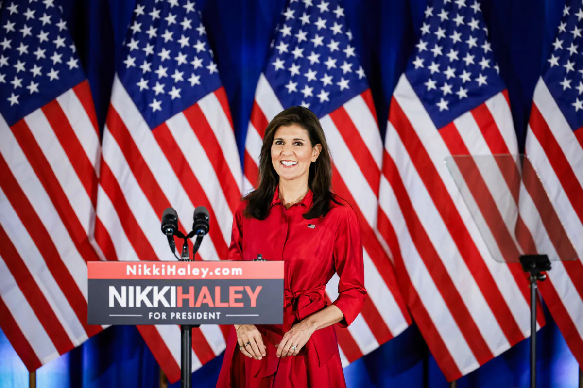 Republican presidential candidate former U.N. Ambassador Nikki Haley speaks at her caucus night event in West Des Moines, Iowa, on Jan. 15, 2024. (Joe Raedle/Getty Images)