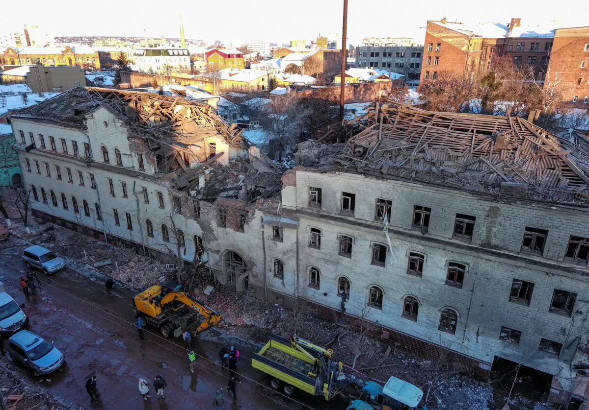 A building heavily damaged by a Russian missile strike in central Kharkiv, Ukraine, on Jan. 17, 2024, amid Russia's attack on Ukraine. (Yan Dobronosov/Reuters)