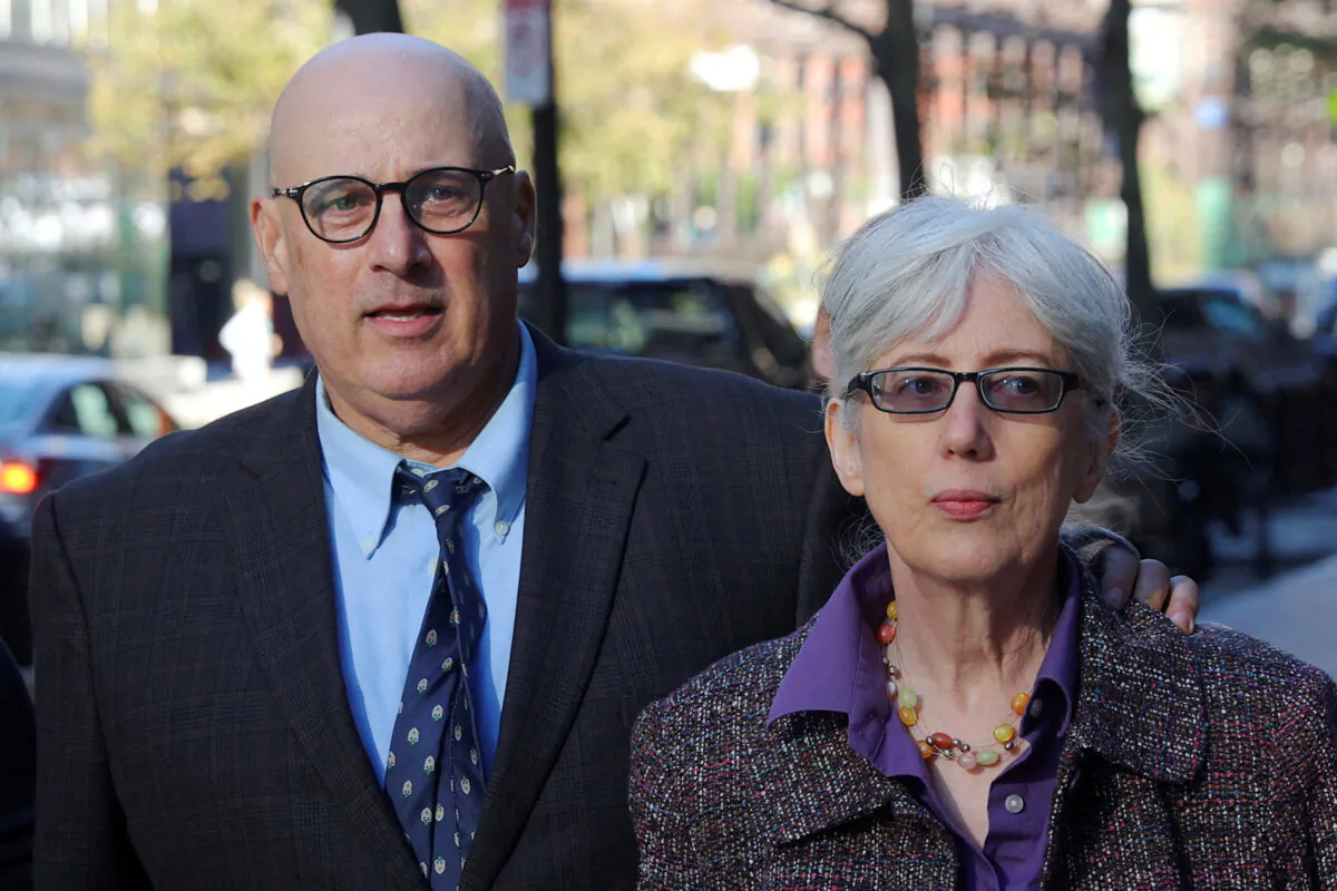 David and Ina Steiner arrive at the federal courthouse for the sentencing hearings for former eBay Inc security executives Jim Baugh and David Harville—who pleaded guilty to participating in a campaign to harass the Steiners that involved sending disturbing home deliveries like cockroaches and a funeral wreath—in Boston, Mass., on Sept. 29, 2022. (Brian Snyder/REUTERS)