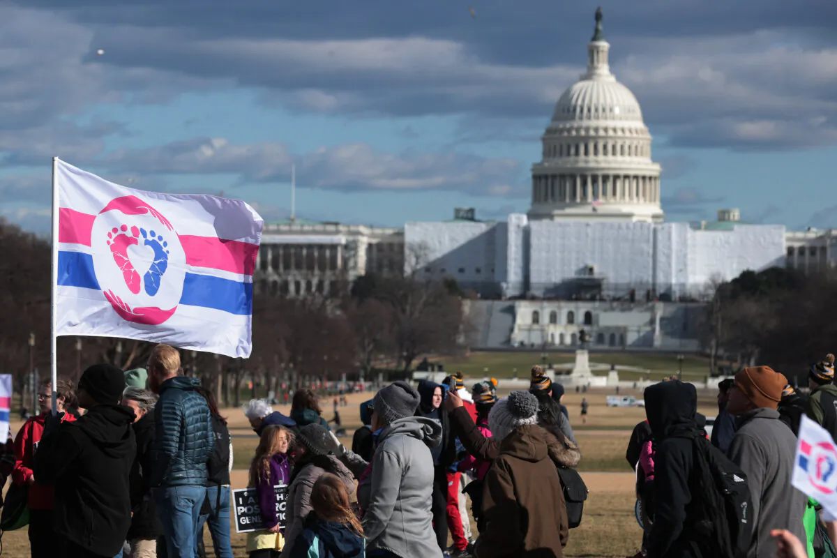 Anti-abortion activists march across the National Mall near the U.S. Capitol during the 50th annual March for Life rally, in Washington on Jan. 20, 2023. (Chip Somodevilla/Getty Images)