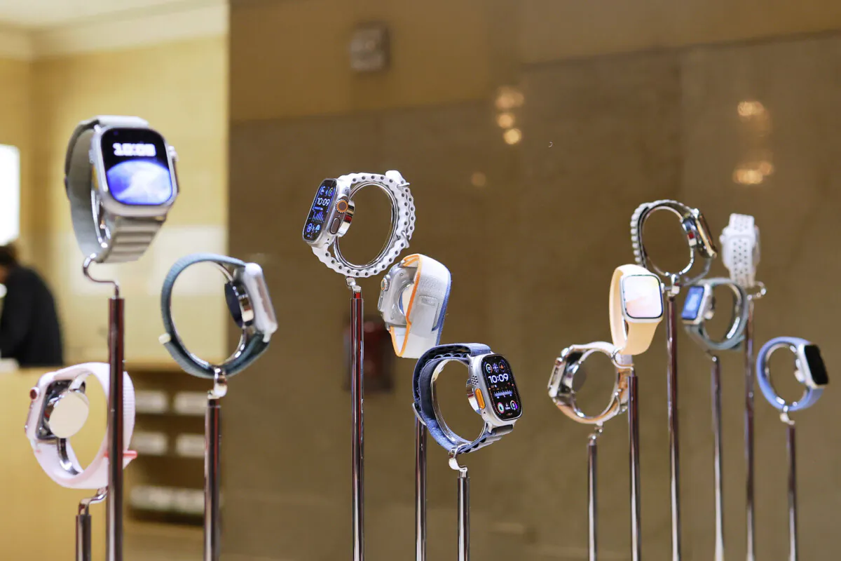 Apple watches are seen on display at the Apple Store in Grand Central Station in New York City, on Dec. 18, 2023. (Michael M. Santiago/Getty Images)