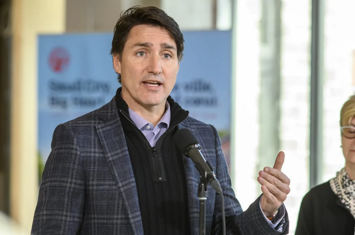 Prime Minister Justin Trudeau speaks at a press conference in Saint John, N.B., on Jan. 17, 2024. (The Canadian Press/Michael Hawkins)