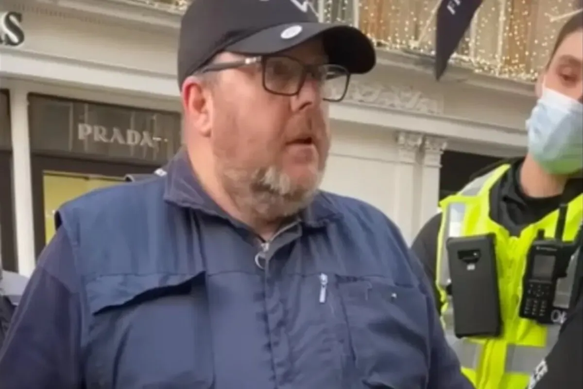 Angus Cameron being arrested in Glasgow in 2022. (Courtesy of The Christian Institute)