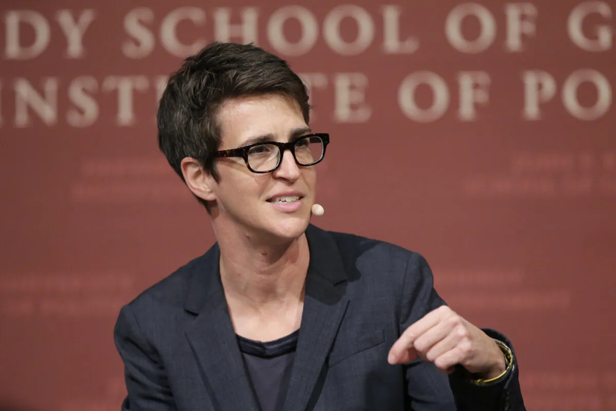 MSNBC television anchor Rachel Maddow, host of "The Rachel Maddow Show," moderates a panel at the John F. Kennedy School of Government, at Harvard University, in Cambridge, Mass., on Oct. 16, 2017. (Steven Senne/AP Photo)