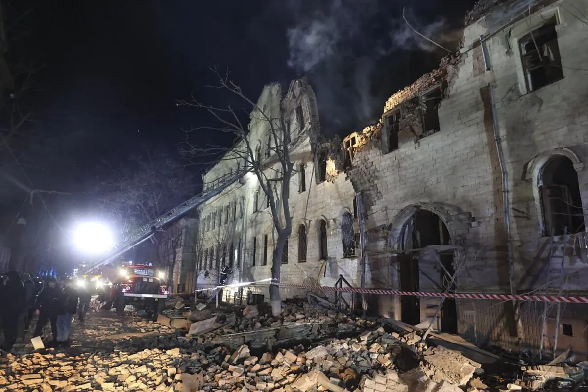 An apartment building damaged in a Russian rocket attack is seen in Kharkiv, Ukraine, in a handout photo on Jan. 17, 2024. (The Canadian Press/AP-HO, Kharkiv Regional Administration, The Associated Press)