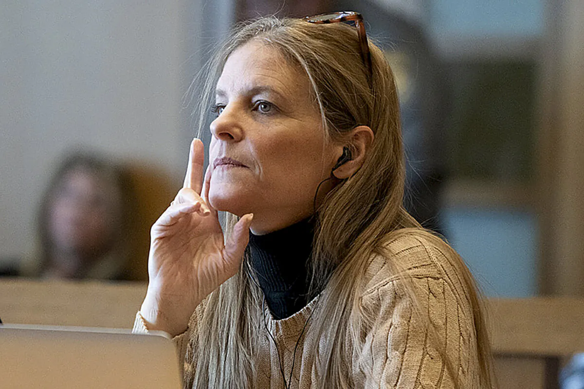 Michelle Troconis listens to arguments at the start of her trial in Stamford, Conn., on Jan. 11, 2024. (Richard Harbus/Dailly Mail via AP, Pool)