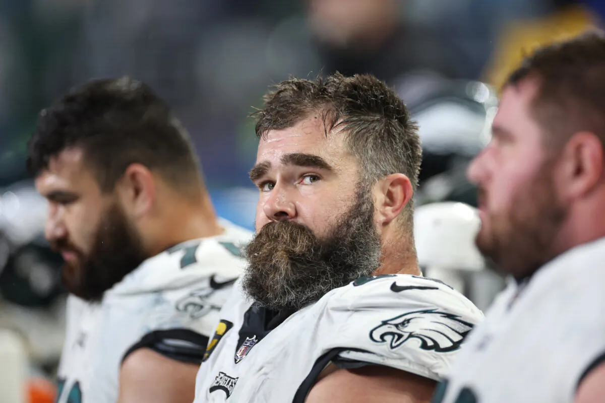 Jason Kelce #62 of the Philadelphia Eagles looks on in the second half at Lumen Field in Seattle, Washington, on Dec. 18, 2023.(Steph Chambers/Getty Images)