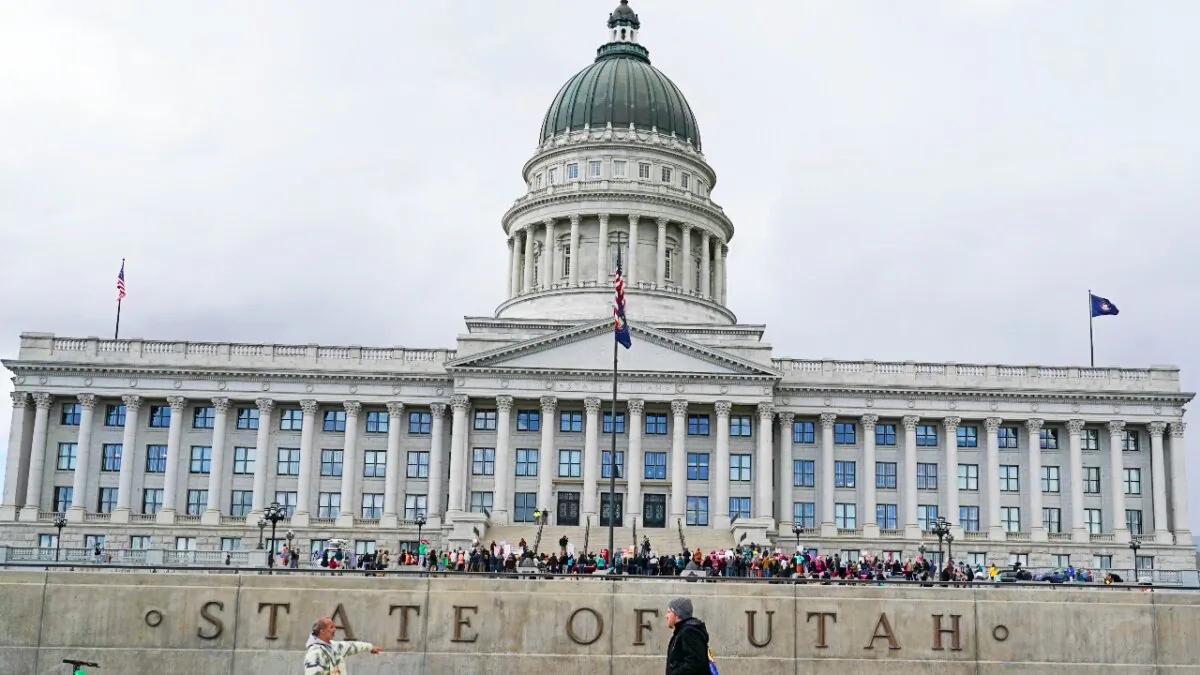 People gather at the Utah state Capitol to rally in support of expanded abortion access in Salt Lake City on May 3, 2022. (George Frey/Getty Images)