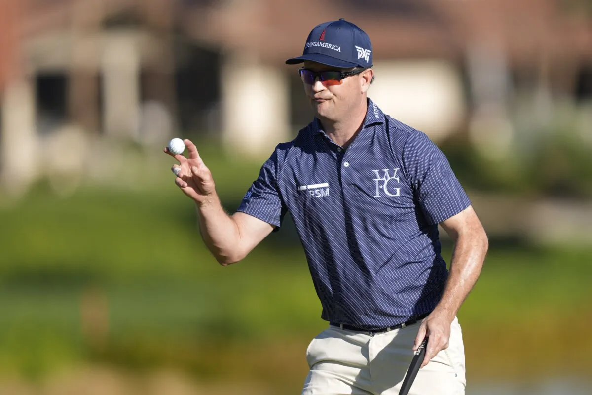 Zach Johnson reacts after finishing on the 18th hole of the La Quinta Country Club course during the first round of the American Express golf tournament in La Quinta, Calif., on Jan. 18, 2024. (Ryan Sun/AP Photo)