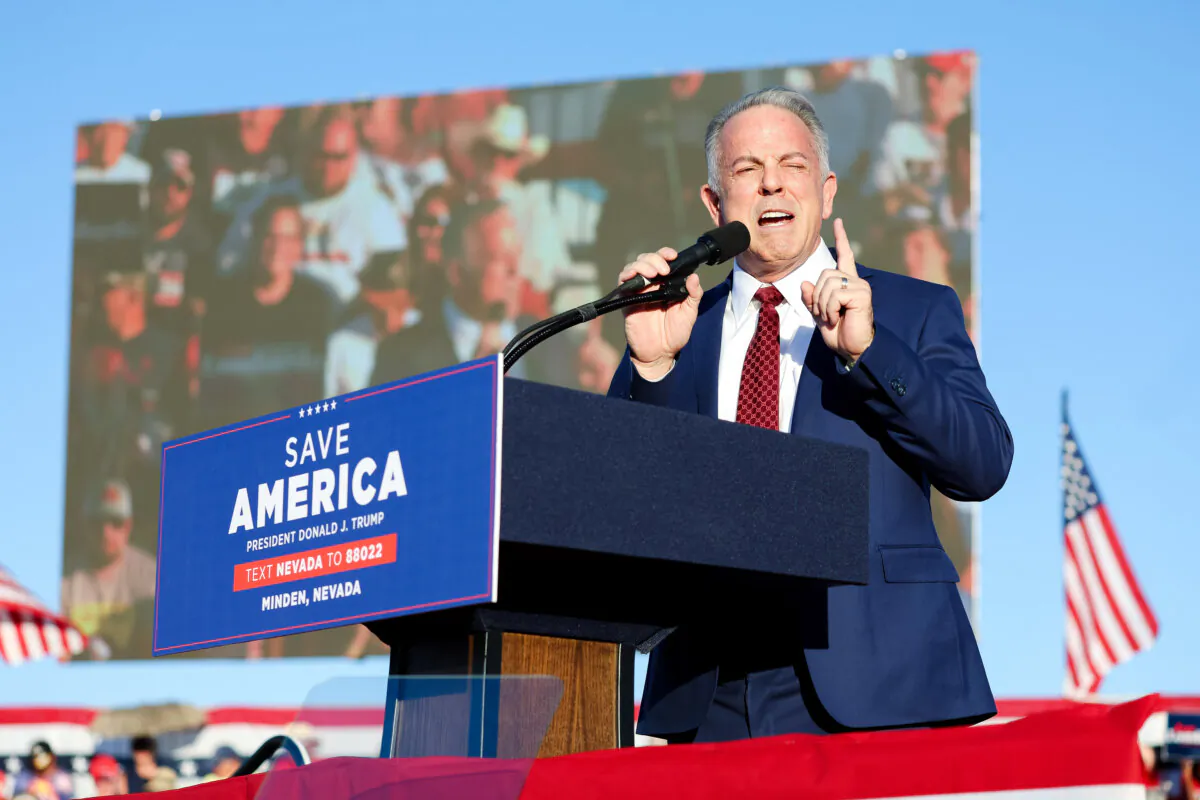 Joe Lombardo, the then-Republican candidate for Nevada governor, speaks during a campaign rally at Minden-Tahoe Airport in Minden, Nevada, on Oct. 8, 2022. (Justin Sullivan/Getty Images)