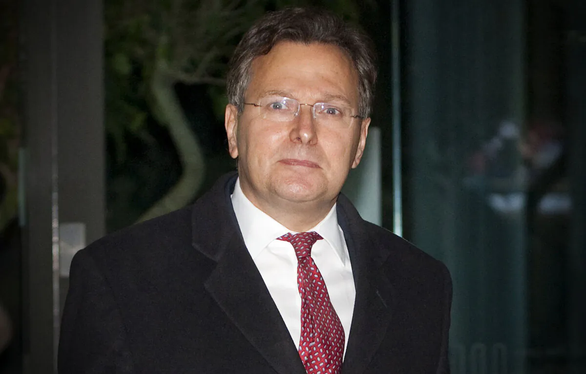 Former British Attorney General Lord Goldsmith leaves the QE2 building in central London, on Jan. 27, 2010. (Carl Court/AFP via Getty Images)