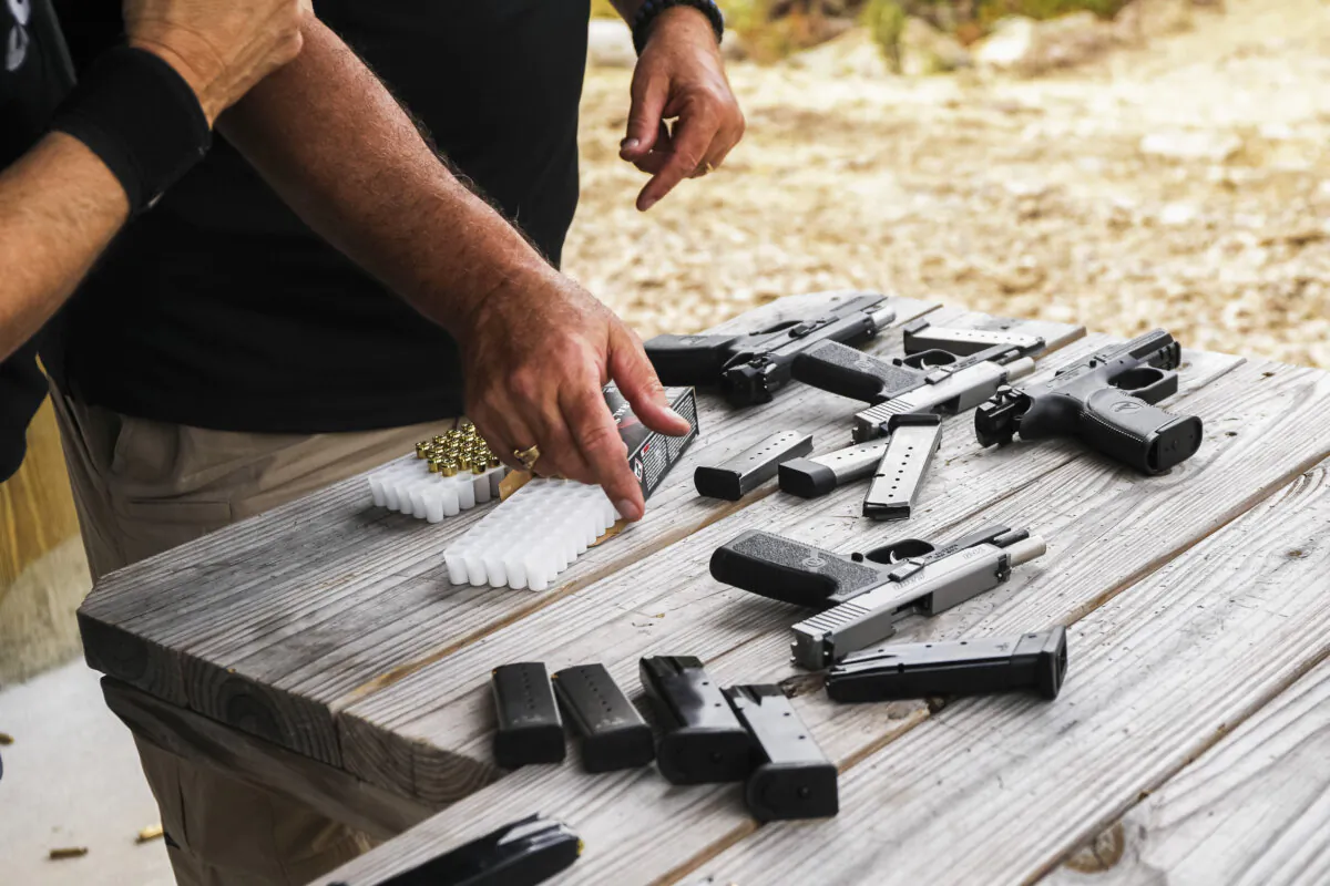 GREELEY, PENNSYLVANIA - OCTOBER 12: Pistols and other weapons are displayed at a shooting range during the “Rod of Iron Freedom Festival” on on October 12, 2019 in Greeley, Pennsylvania. The two-day event, which is organized by Kahr Arms/Tommy Gun Warehouse and Rod of Iron Ministries, has billed itself as a “second amendment rally and celebration of freedom, faith and family.” Numerous speakers, vendors and displays celebrated guns and gun culture in America. (Photo by Spencer Platt/Getty Images)