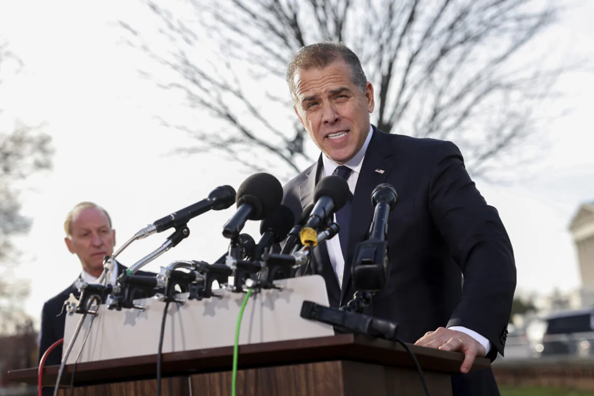 WASHINGTON, DC - DECEMBER 13: U.S. President Joe Biden's son Hunter Biden talks to reporters outside the U.S. Capitol on December 13, 2023 in Washington, DC. Hunter Biden defied a subpoena from Congress to testify behind closed doors ahead of a House vote on an impeachment inquiry against his father. (Photo by Kevin Dietsch/Getty Images)