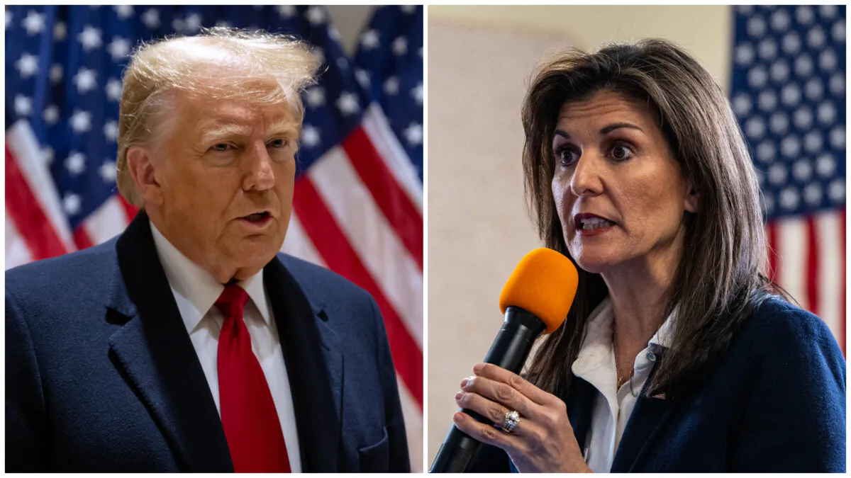 (Left) Former President Donald Trump in New York on Jan. 17, 2024. (Right) Former U.S. Ambassador to the U.N. Nikki Haley in Manchester, N.H., on Jan. 19, 2024. (Alexi J. Rosenfeld, Joseph Prezioso/AFP via Getty Images)