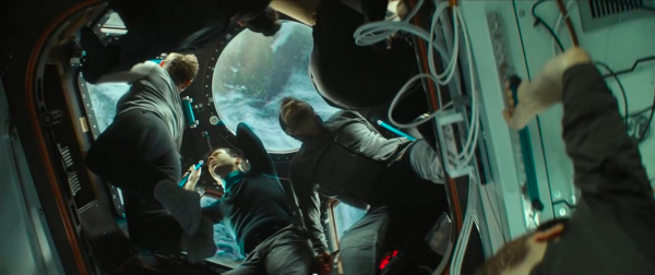 astronauts floating in a space ship in I.S.S. 