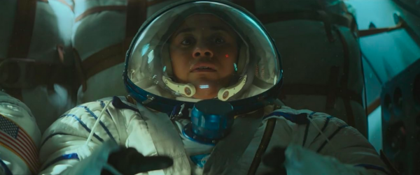female astronaut in I.S.S. 