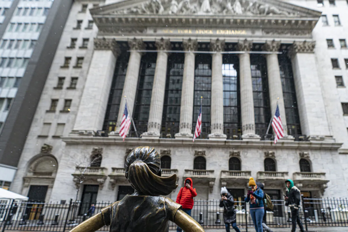 The Fearless Girl statue stands outside of the New York Stock Exchange in New York on Jan. 19, 2024. (Peter K. Afriyie/AP Photo)