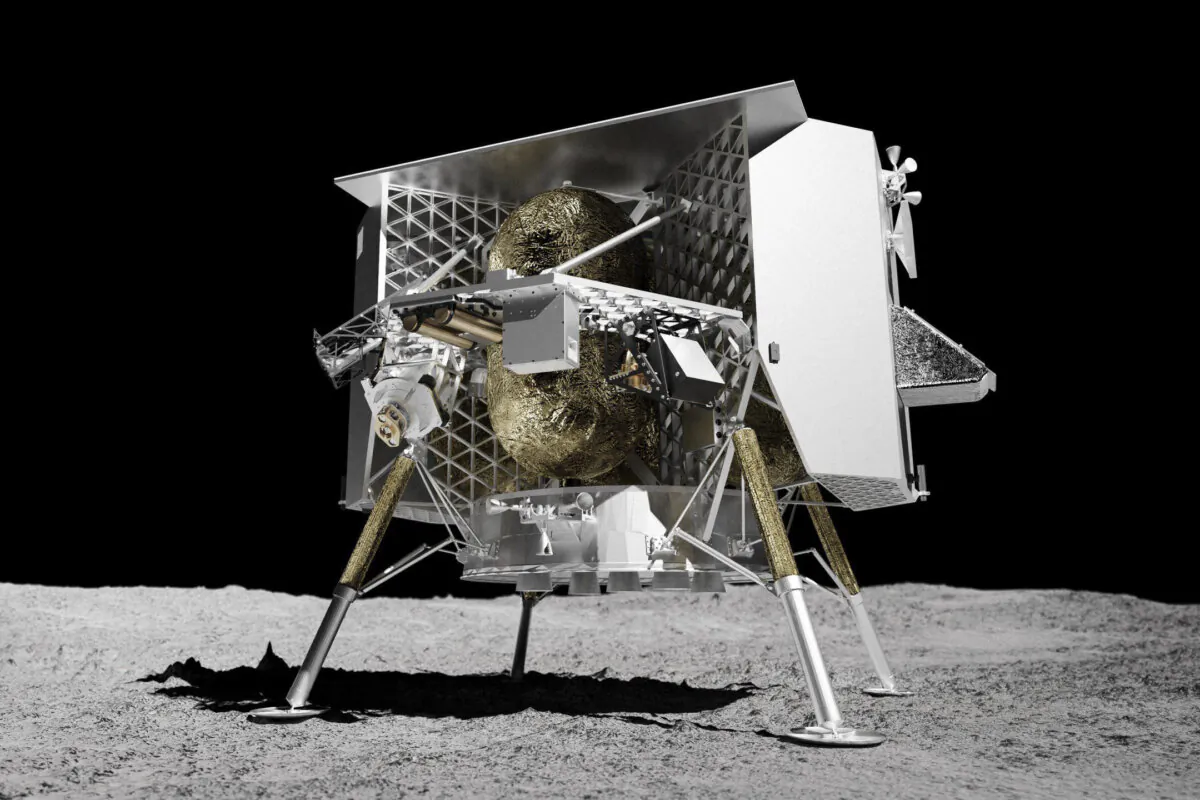 This illustration provided in 2024 depicts the Peregrine lunar lander on the surface of the moon. (Astrobotic Technology via AP)