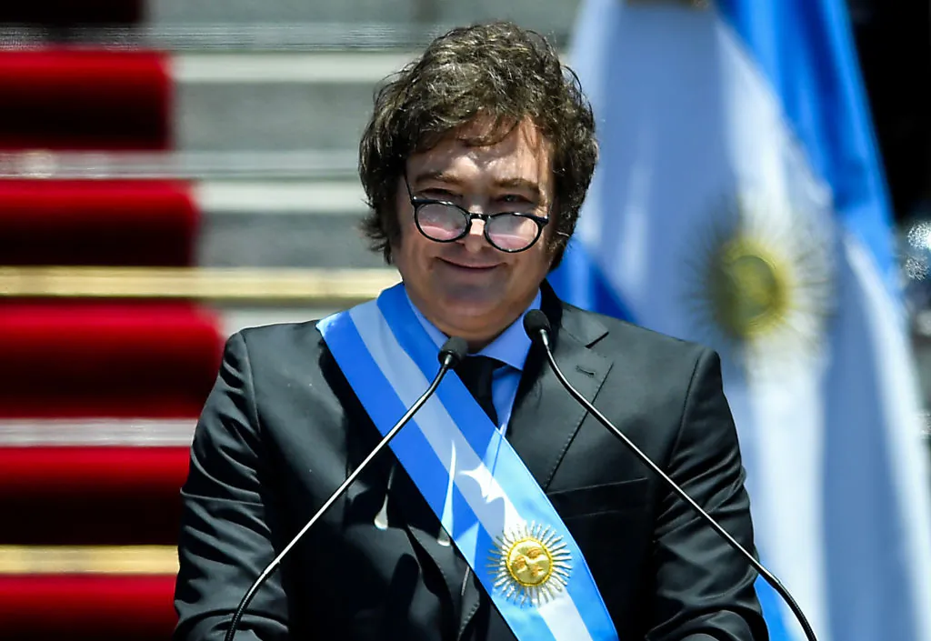 President of Argentina Javier Milei gives a speech after his Inauguration Ceremony at National Congress in Buenos Aires, Argentina, on Dec. 10, 2023. (Marcelo Endelli/Getty Images)