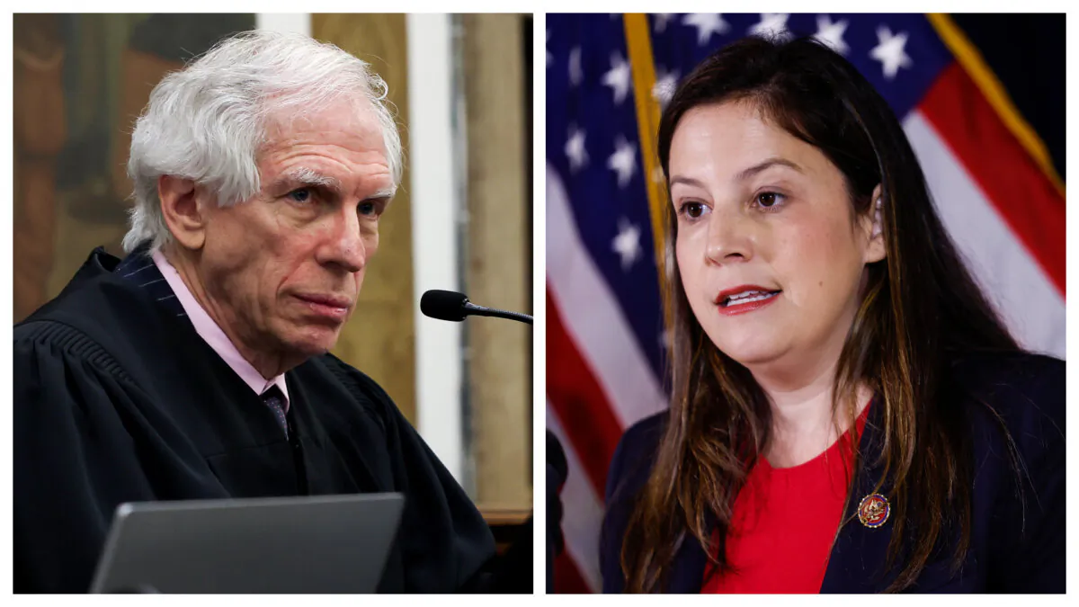 (Left) Judge Arthur Engoron in New York on Jan. 11, 2024. (Right) Chair of the House Republican Conference Rep. Elise Stefanik (R-N.Y.) in Washington on May 23, 2023. (Shannon Stapleton/Pool, Anna Moneymaker/Getty Images)