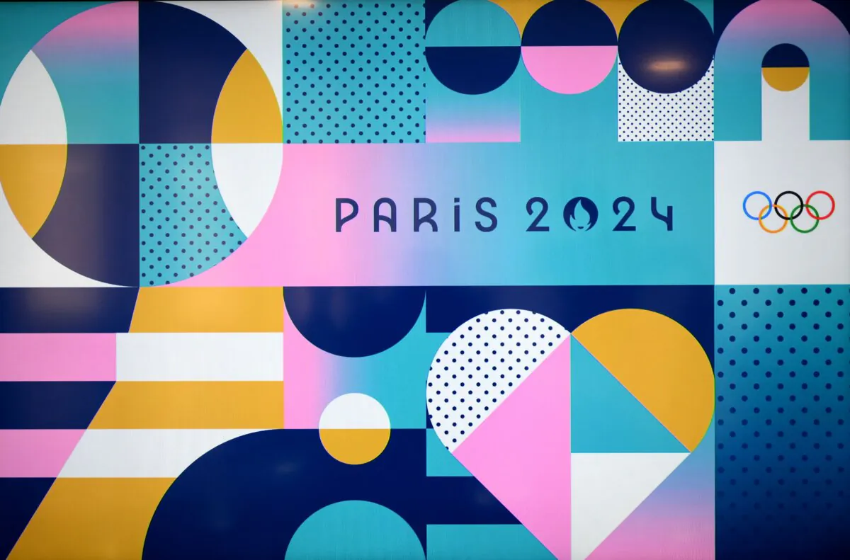 The logo for the Paris 2024 Olympic and Paralympic Games is seen during the presentation of the event's designs, in Saint-Denis, north of Paris, on Feb. 8, 2023. (Franck Fife/AFP via Getty Images)