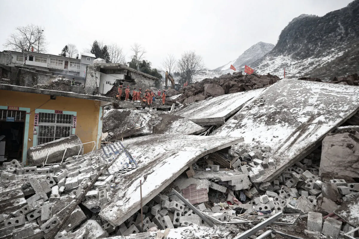 The aftermath of a landslide in Liangshui village in Zhaotong, in southwestern China's Yunnan Province, on Jan. 22, 2024. (AFP via Getty Images)