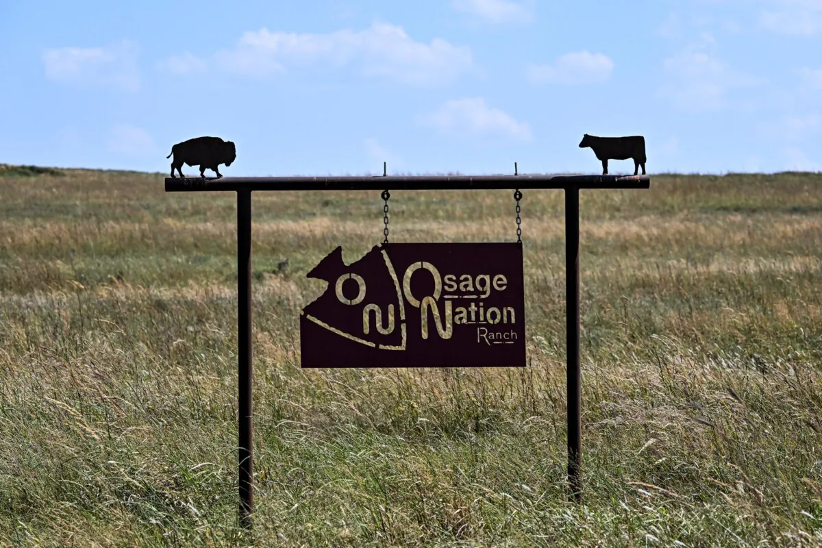 A signboard of the Osage Nation is seen in Gray Horse, Oklahoma, on Sept. 29, 2023. (Chandan Khanna/AFP via Getty Images)