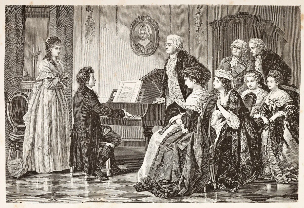 An engraving of Mozart and Beethoven in 1787. (Public Domain)