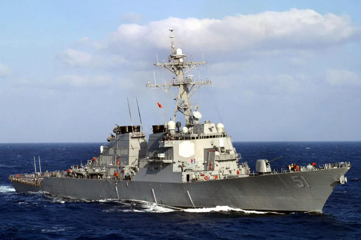 This photo released by the U.S. Navy, on March 13, 2003, shows U.S. Navy guided missile destroyer USS Arleigh Burke (DDG-51) steaming through the Mediterranean Sea. (Patrick Reilly/US Navy/AFP via Getty Images)