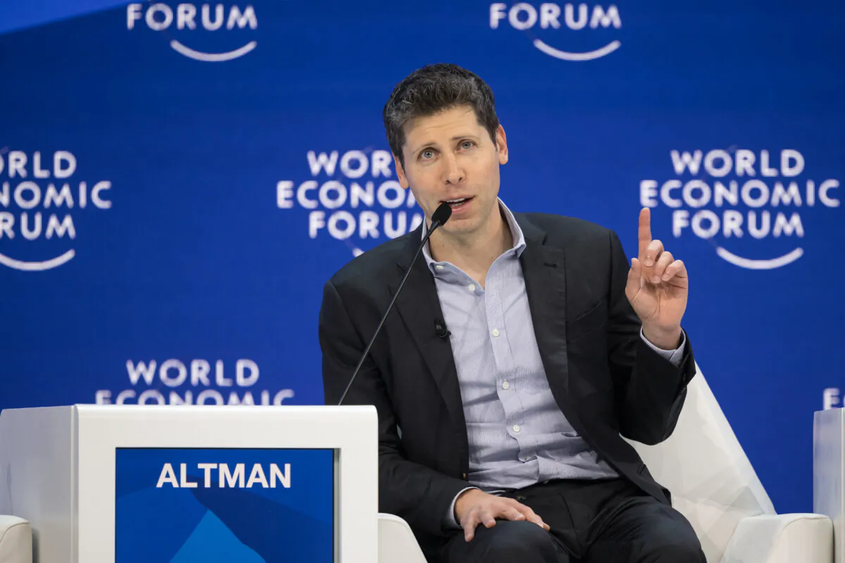 OpenAI CEO Sam Altman gestures during a session of the World Economic Forum (WEF) meeting in Davos, Switzerland, on Jan. 18, 2024. (Fabrice Coffrini/AFP via Getty Images)
