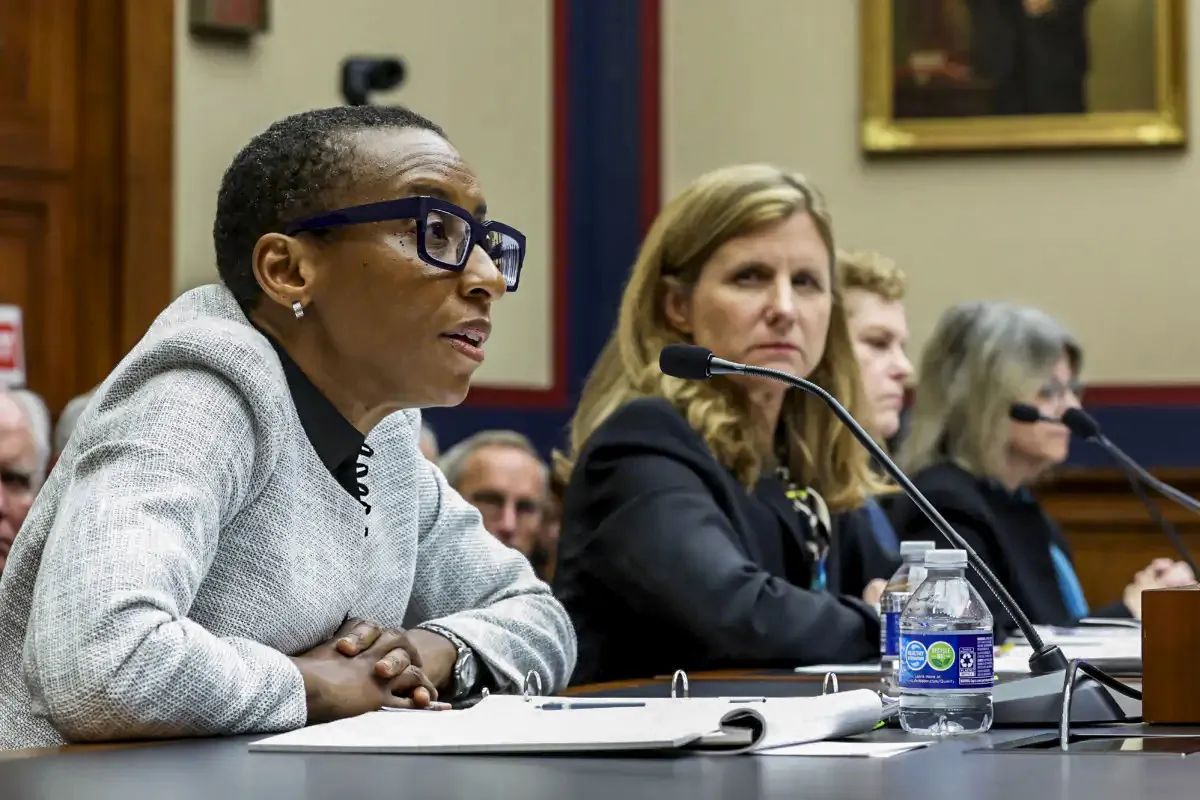 (Left to right) Claudine Gay, president of Harvard University; Liz Magill, president of University of Pennsylvania; Pamela Nadell, professor of History and Jewish Studies at American University; and Sally Kornbluth, president of Massachusetts Institute of Technology, testify before the House Education and Workforce Committee at the Rayburn House Office Building in Washington on Dec. 5, 2023. (Kevin Dietsch/Getty Images)