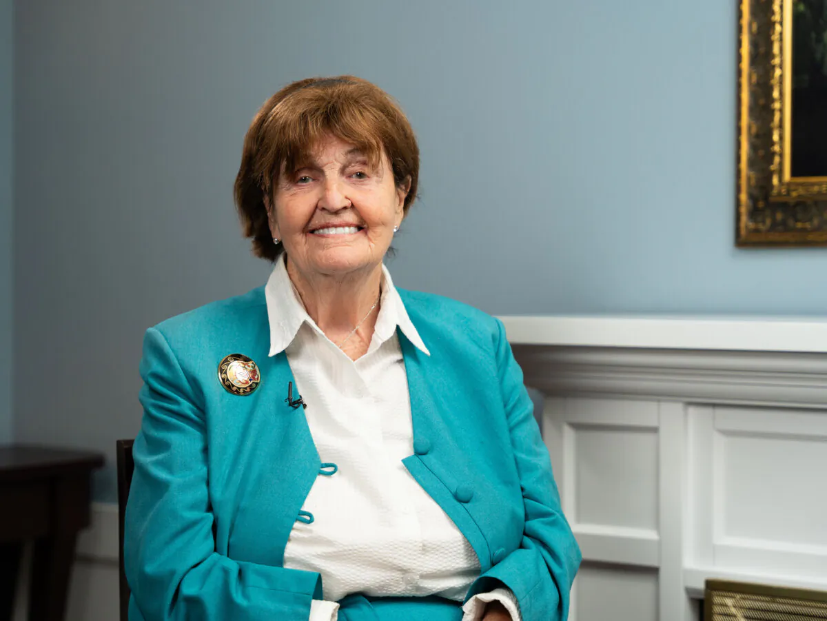 Baroness Caroline Cox, founder of Humanitarian Aid Relief Trust, in Washington on Nov. 8, 2023. (Lei Chen/The Epoch Times)