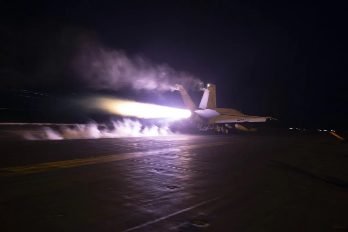 This image provided by the U.S. Navy shows an aircraft launching from USS Dwight D. Eisenhower (CVN 69) during flight operations in the Red Sea, on Jan. 22, 2024. (Kaitlin Watt/U.S. Navy via AP)