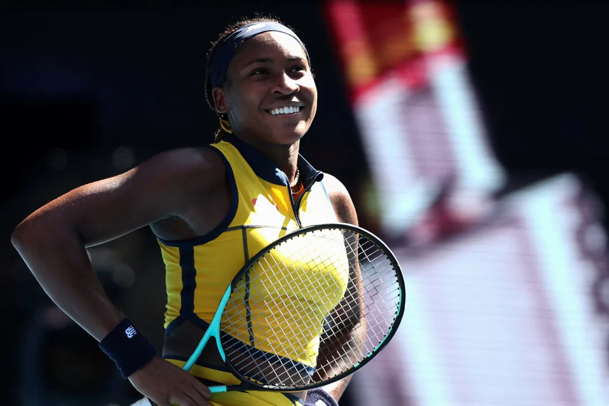 USA's Coco Gauff celebrates victory against Ukraine's Marta Kostyuk during their women's singles quarter-final match on day 10 of the Australian Open tennis tournament in Melbourne on Jan. 23, 2024. (Martin Keep/AFP via Getty Images)