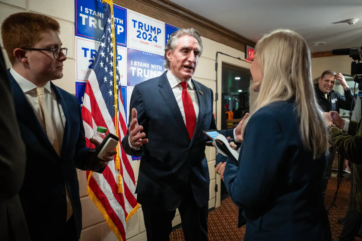 North Dakota governor Doug Burgum speaks during an interview with The Epoch Times at Republican presidential candidate and former President Donald J. Trump’s rally in Laconia, N.H., on Jan. 22, 2024. (Madalina Vasiliu/The Epoch Times)